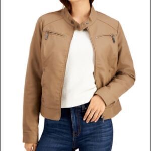 Jou Jou Trendy Plus Size Truffle Tan Faux-Leather Jacket Size 1X NWT